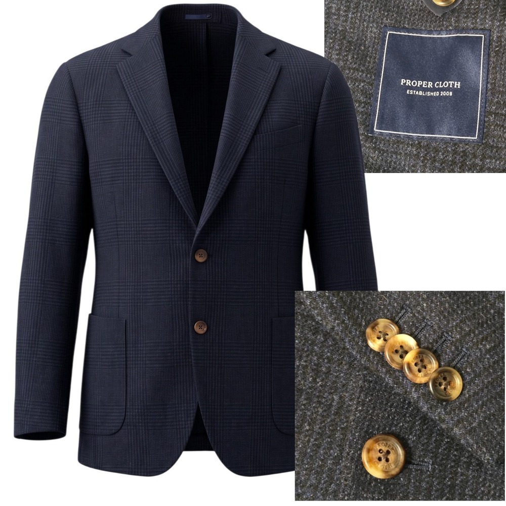 Proper Cloth Blazer 50 Sport Coat Hopsack Unstructured Suit Jacket Navy Blue